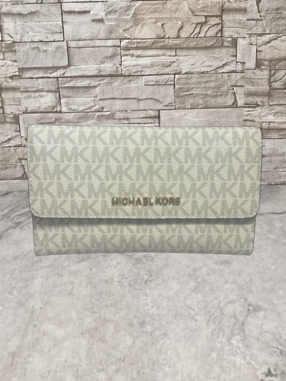 Michael Kors Signature Logo Trifold Wallet Pink & White Vanilla/Ballet Pink